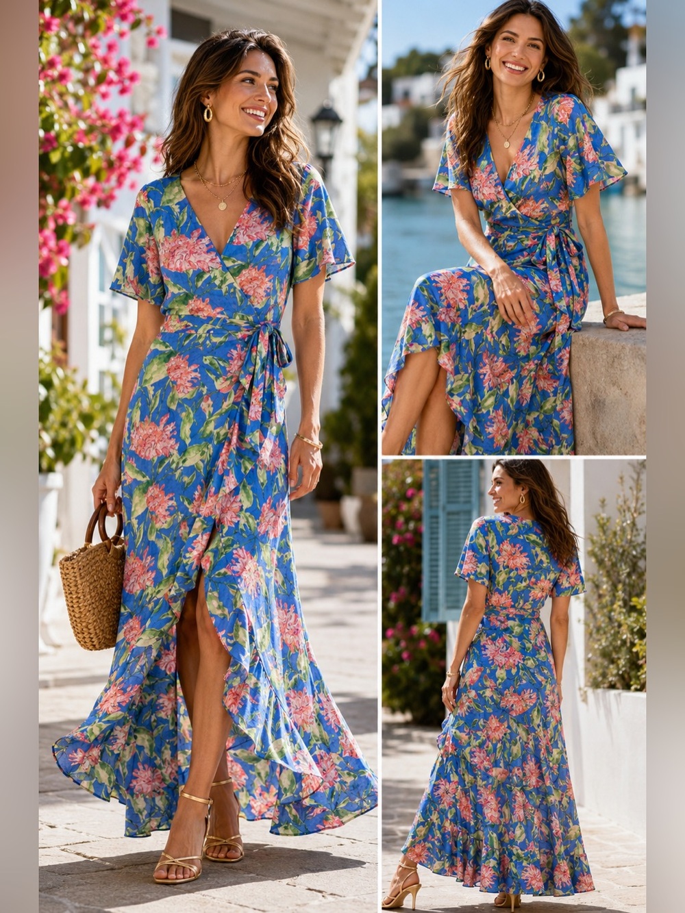 J. McLaughlin Blue Floral Wrap Maxi Dress